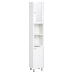 kleankin Tall Bathroom Storage Cabinet with Mirror, Wooden Freestanding Tower Cabinet with Adjustable Shelves for Bathroom or Living Room, White