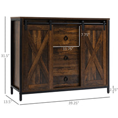 HOMCOM Buffet Cabinet Kitchen Sideboard with Sliding Barn Doors, Brown