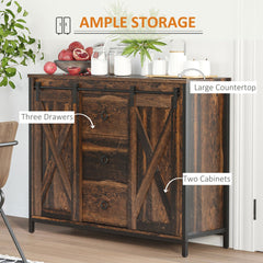 HOMCOM Buffet Cabinet Kitchen Sideboard with Sliding Barn Doors, Brown