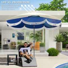 Outsunny 9FT Patio Umbrella, UPF 30+ Outdoor Market Umbrella with Crank, 8 Ribs, Push Button Tilt, Vented for Patio Deck Backyard Lawn, Navy Blue
