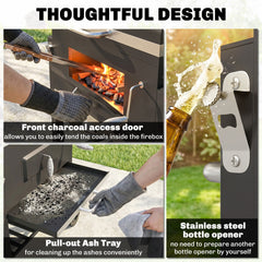 Outsunny Charcoal BBQ Grill and Smoker Combo Outdoor Portable Trolley Camping Picnic Backyard with Side Shelf, Black