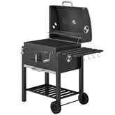 Outsunny Charcoal BBQ Grill and Smoker Combo Outdoor Portable Trolley Camping Picnic Backyard with Side Shelf, Black