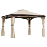 Outsunny 10' x 12' Outdoor Gazebo with Netting, Patio Gazebo Canopy with 2-Tier Soft Top Roof and Steel Frame for Lawn, Garden, Backyard and Deck