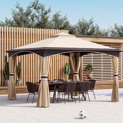 Outsunny 10' x 12' Outdoor Gazebo with Netting, Patio Gazebo Canopy with 2-Tier Soft Top Roof and Steel Frame for Lawn, Garden, Backyard and Deck