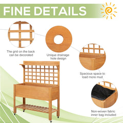 Outsunny 41"x18"x53" Elevated Garden Raised Bed with Shelf and Wheels Solid Wood Planter Flower Herb Boxes for Vegetables Flower Outdoor/Indoor - Brown