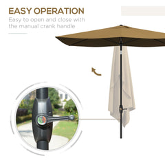 Outsunny 6.6' x 10' Rectangular Market Umbrella, Patio Outdoor Table Umbrella with Crank and Push Button Tilt, Coffee
