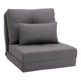 HOMCOM Convertible Flip Chair, Floor Lazy Sofa, Folding Upholstered Couch Bed with Adjustable Backrest, Metal Frame and Pillows for Living Room Bedroom, Dark Gray
