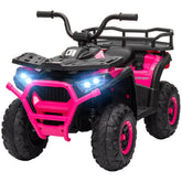 Qaba 12V Kids ATV, 4 Wheeler Quad with 4 Spring Suspension Wheels, LED Lights, Music USB, Pink