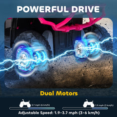 Qaba 12V Kids ATV, 4 Wheeler Quad with 4 Spring Suspension Wheels, LED Lights, Music USB, Pink