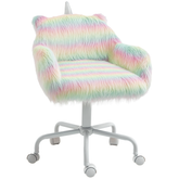 HOMCOM Fluffy Unicorn Office Chair with Mid-Back and Armrest Support, 5 Star Swivel Wheel White Base, Rainbow
