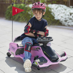 Aosom 12V Electric Drifting Go Kart w/ Slow Start, Music, Lights, Pink