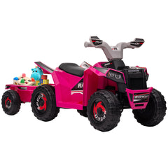Aosom 6V Electric Toy Car with Back Trailer, Forward Backward, Wear-Resistant Wheels for Ages 18-36 Months, Pink