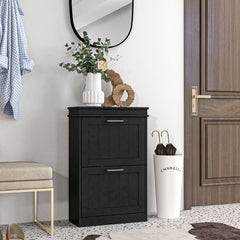 HOMCOM Modern Shoe Storage Cabinet with 2 Flip Drawers for 10 Pairs, Narrow Shoe Organizer for Entryway, Hallway, Black