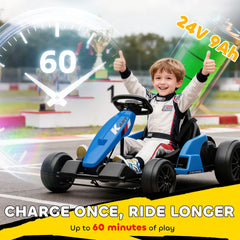 Qaba 24V Electric Go Kart with Dual 150W Motors, Adjustable Seat & 11.2MPH High Speed, Slow Start, 5-Point Harness, Blue
