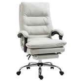 Vinsetto Microfibre Executive Massage Office Chair, Computer Desk Chair, Reclining Chair with Footrest, Double-tier Padding, Swivel Wheels, Cream White