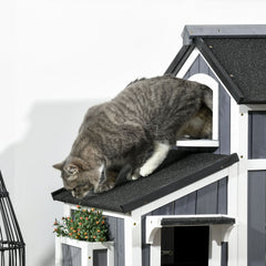 PawHut Outdoor Cat House with Weather-resistant Roof & Garden Bed, Outdoor Cat Shelter Enclosure with Multiple Entrances, Modern Cat Furniture Hideout, Cat Gifts, Gray
