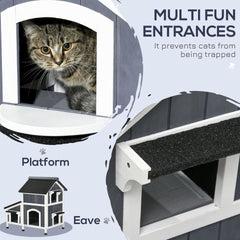 PawHut Outdoor Cat House with Weather-resistant Roof & Garden Bed, Outdoor Cat Shelter Enclosure with Multiple Entrances, Modern Cat Furniture Hideout, Cat Gifts, Gray
