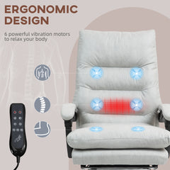 Vinsetto Microfibre Massage Office Chair, Heated Reclining Chair with Footrest, Double-tier Padding, Swivel Wheels, Light Gray
