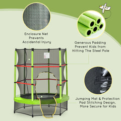 Outsunny Φ5FT Kids Trampoline with Enclosure Net for Age 3 to 6 Years Green