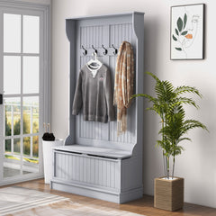 HOMCOM 3-In-1 Entryway Bench with Coat Rack, Hall Tree with Bench and Shoe Storage, 5 Hooks for Hallway