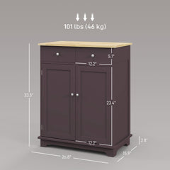 HOMCOM Kitchen Storage Cabinet, Sideboard Floor Cupboard with Solid Wood Top, Adjustable Shelf, and 2 Drawers, Coffee