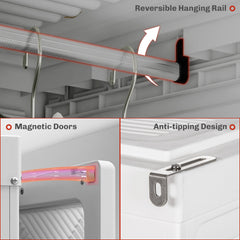HOMCOM Portable Wardrobe, Foldable Clothes Storage Organizer with 3 Compartments, Hanging Rod, Magnet Doors, White