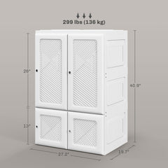 HOMCOM Portable Wardrobe, Foldable Clothes Storage Organizer with 3 Compartments, Hanging Rod, Magnet Doors, White