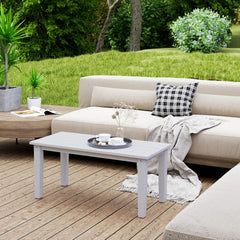Outsunny Rectangle Outdoor Coffee Table, HDPE All-Weather Outdoor Patio Table with Slatted Tabletop for Yard, Balcony, White