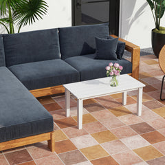 Outsunny Rectangle Outdoor Coffee Table, HDPE All-Weather Outdoor Patio Table with Slatted Tabletop for Yard, Balcony, White