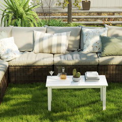 Outsunny Rectangle Outdoor Coffee Table, HDPE All-Weather Outdoor Patio Table with Slatted Tabletop for Yard, Balcony, White