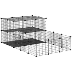 PawHut Pet Playpen with Door, Metal Mesh Cage with Mallet, Black