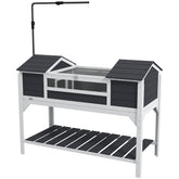 PawHut Tortoise Enclosure Tortoise House with Adjustable Lamp Holder Storage Shelf, Dual Main Houses, Openable Lid, Gray