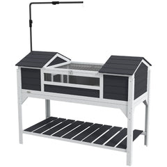 PawHut Tortoise Enclosure Tortoise House with Adjustable Lamp Holder Storage Shelf, Dual Main Houses, Openable Lid, Gray