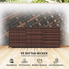 Outsunny 175 Gallon Outdoor Storage Box with Inner Liner, PE Rattan Wicker Deck Box with Pneumatic Bar Lift, Mixed Brown