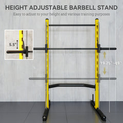 Soozier Squat Rack with Pull Up Bar and Barbell Bar Adjustable Bench Press Multi-Function Weight Lifting Half Rack, Yellow