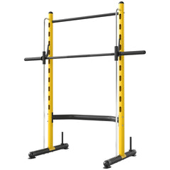 Soozier Squat Rack with Pull Up Bar and Barbell Bar Adjustable Bench Press Multi-Function Weight Lifting Half Rack, Yellow