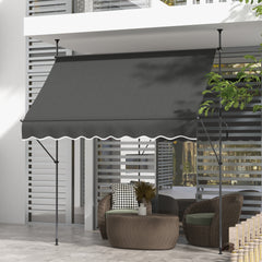 Outsunny 8' x 4' Manual Retractable Awning, Non-Screw Patio Awning, UV Resistant for Window or Door, Dark Gray