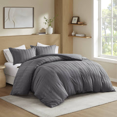 3-Piece Cal King Woven Striped Duvet Set
