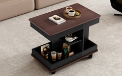 U-Can Adjustable End Table with Wheels, Modern Multifunctional Sofa Side Table with Lift-Top, 360°Rotating Top and Storage Space for Living Room, Small Space
