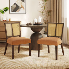 Rattan Dining Chair Without Arm(walnut+caramel) Set of 2