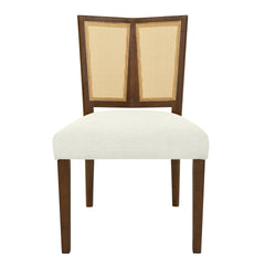 Rattan Dining Chair Without Arm(walnut+beige) Set of 2
