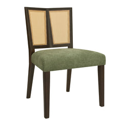 Rattan Dining Chair Without Arm(dark brown+green) Set of 2