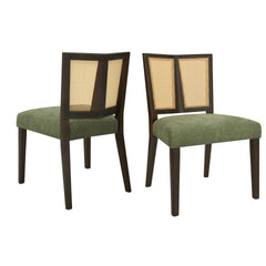 Rattan Dining Chair Without Arm(dark brown+green) Set of 2