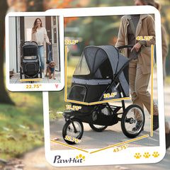 PawHut 3 Wheels Pet Stroller for Small Dogs and Medium Dogs with Adjustable Canopy, Safety Tether, Storage Basket, Gray