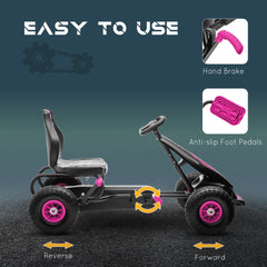 Aosom Ergonomic Pedal Go Kart Kids Ride-on Toy with Tough, Wear-Resistant Tread for Boys & Girls, Ages 5-12, Pink