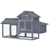PawHut 59" Small Wooden Chicken coop Hen House Poultry Cage for Outdoor Backyard with 2 Doors, Nesting Box and Removable Tray, Gray