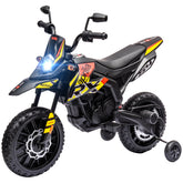 Qaba 12V Aprilia Licenced Kids Motorcycle with Training Wheels, Spring Suspension, LED Light, USB, Music, Yellow