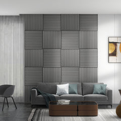 HOMCOM 24"x24" Wood Panels for Wall, 4 Pack Acoustic Panels, Sound Absorbing Slat Wall For Interior Wall Decor, Home, Gray
