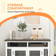 PawHut Dog Kennel Furniture Side End Table with Storage, Double Doors for Small and Medium Dogs, White
