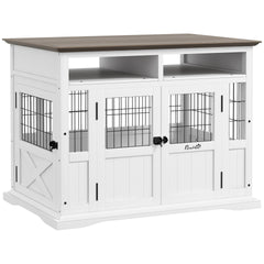 PawHut Dog Kennel Furniture Side End Table with Storage, Double Doors for Small and Medium Dogs, White